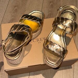 J. Crew Metallic Gold Braided Platform Sandals